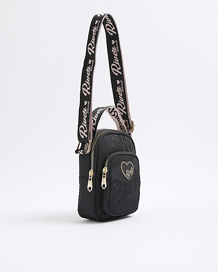 River Island Girls Black Nylon RI Heart Cross Body Bag