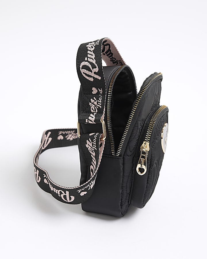 river island Girls Black Nylon RI Heart Cross Body Bag