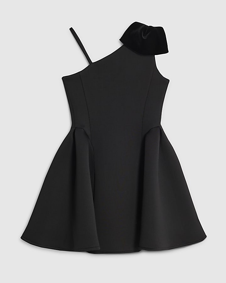 River Island Girls Black One Shoulder Bow Skater Dress