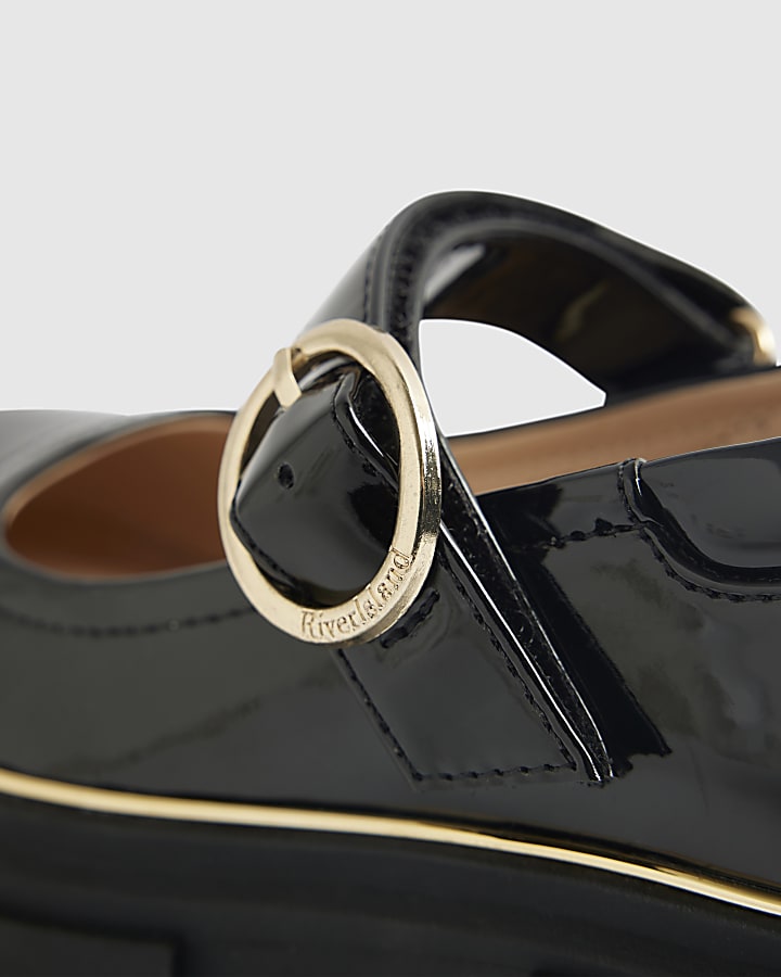 River Island Girls Black Patent Chunky Mary Jane Shoes