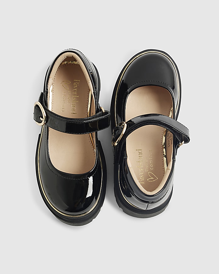 river island Girls Black Patent Chunky Mary Jane Shoes