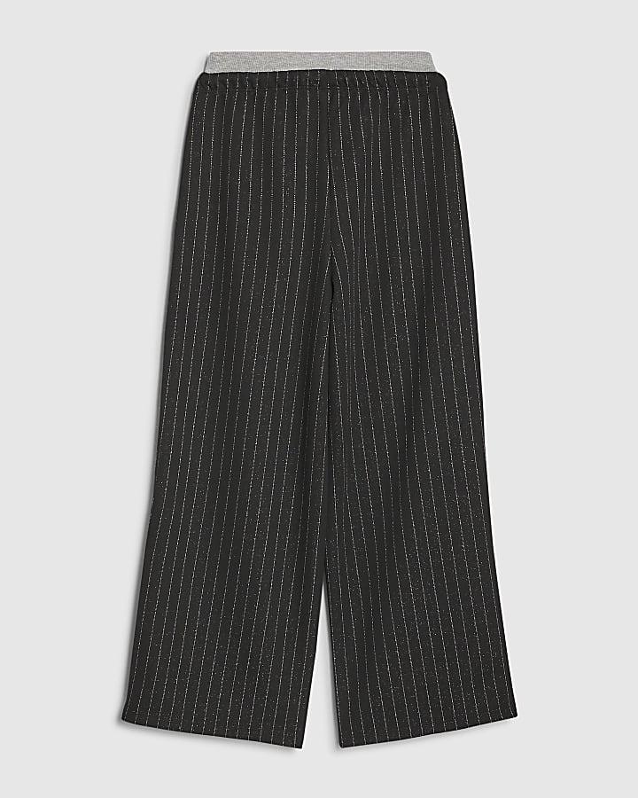River Island Girls Black Pinstripe Wide Leg Trousers