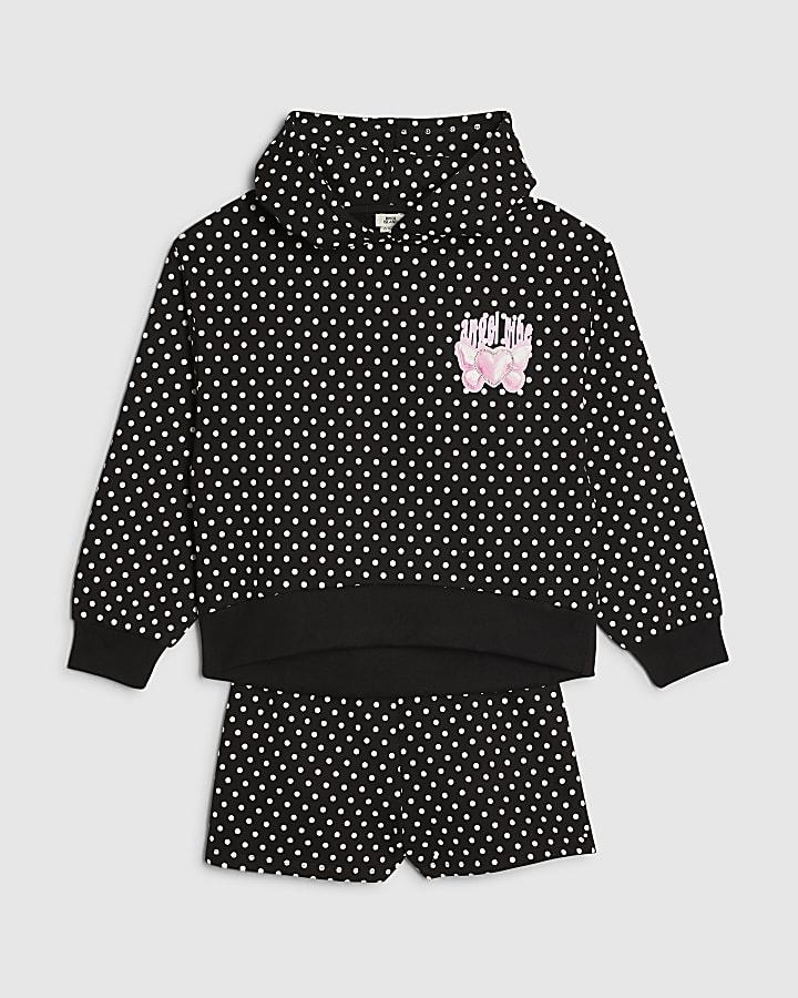 River Island Girls Black Polka Dot Hoodie And Shorts Set
