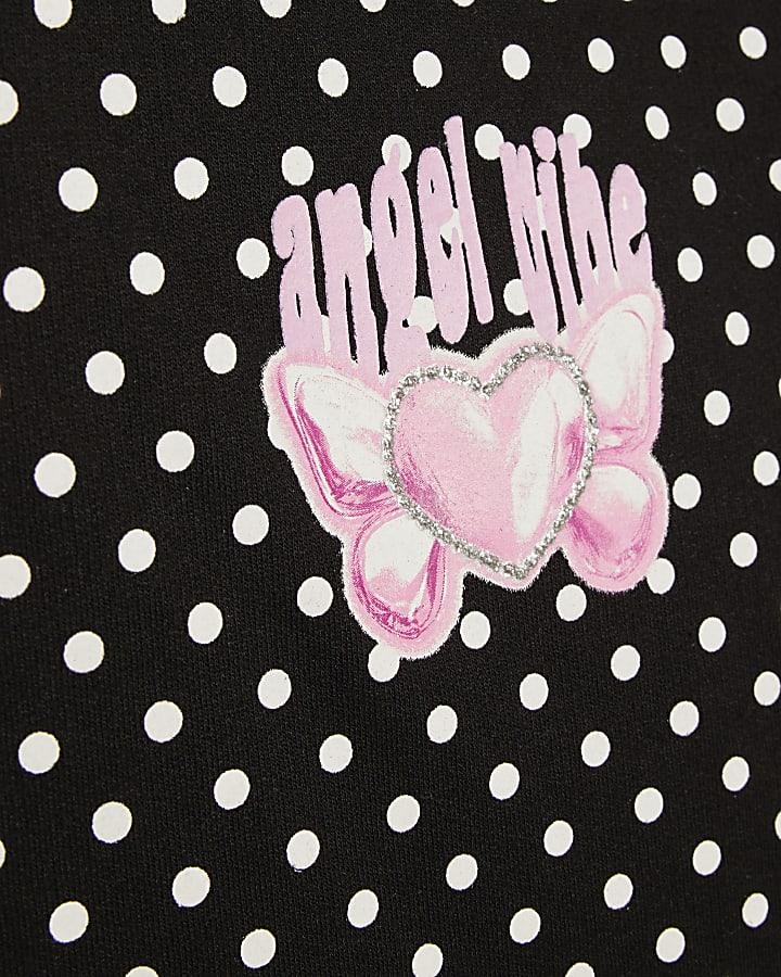 river island Girls Black Polka Dot Hoodie And Shorts Set