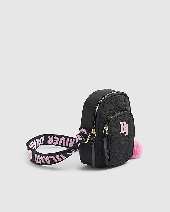 River Island Girls Black Quilted Heart Cross Body Bag