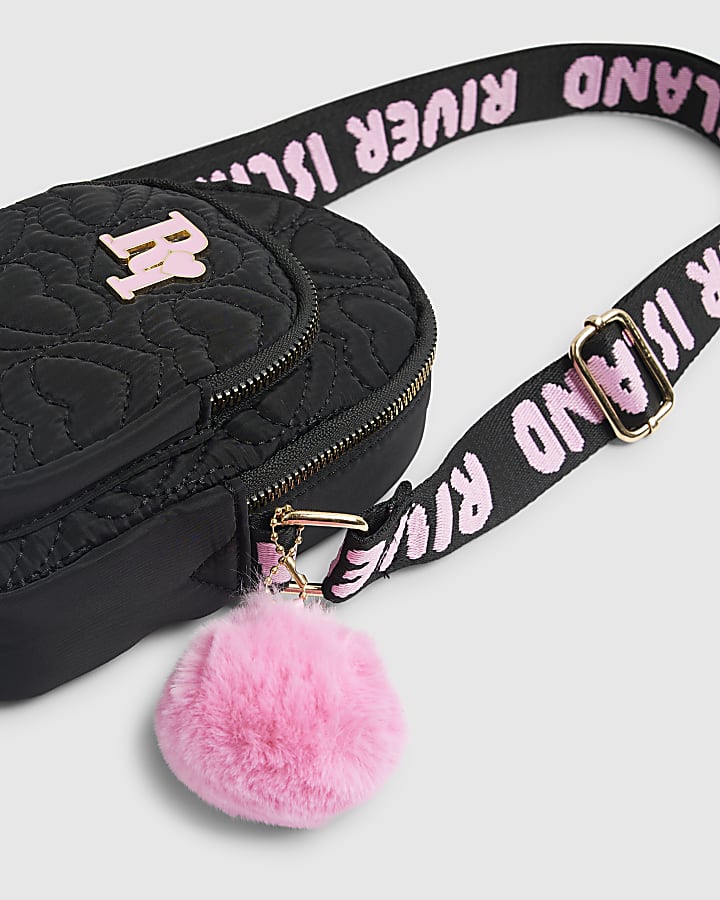 River Island Girls Black Quilted Heart Cross Body Bag