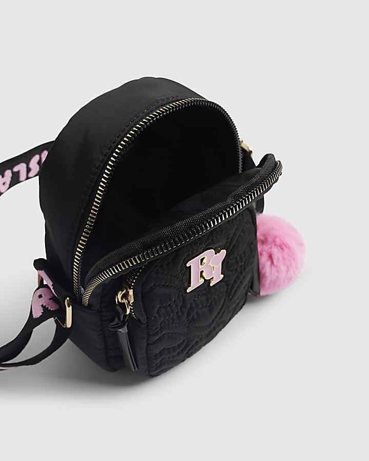 river island Girls Black Quilted Heart Cross Body Bag