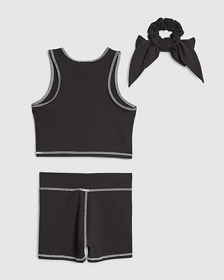 River Island Girls Black RI Active Cheer Crop Top Bow Set
