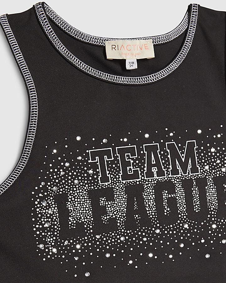 River Island Girls Black RI Active Cheer Crop Top Bow Set