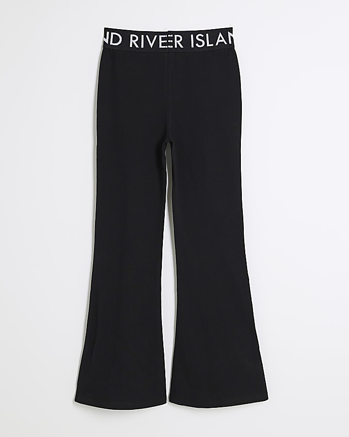 River Island Girls Black RI Waistband Flared Trousers