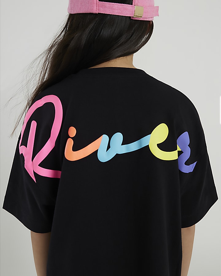 River Island Girls Black River T-Shirt And Leggings Set
