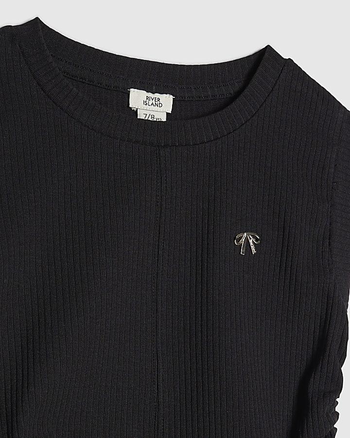 River Island Girls Black Ruched Ribbed Leggings Set