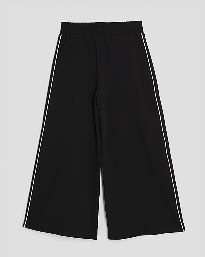 River Island Girls Black Side Stripe Wide Leg Trousers
