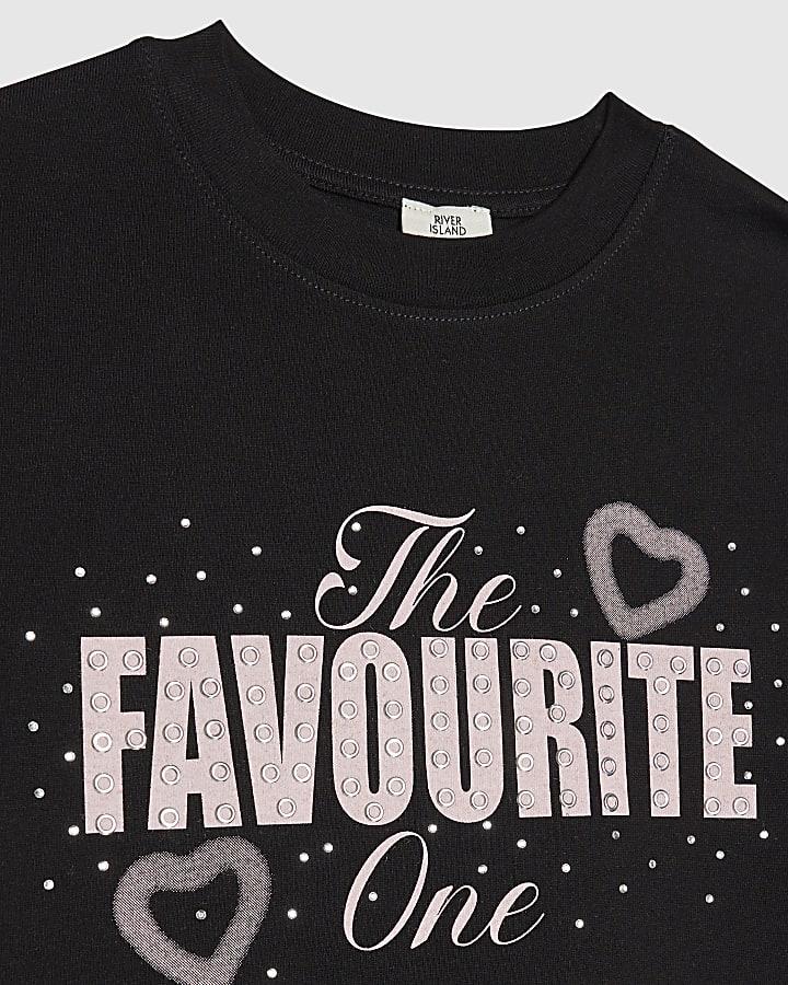 River Island Girls Black The Favourite One Crop T-Shirt