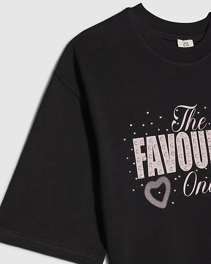 river island Girls Black The Favourite One Crop T-Shirt