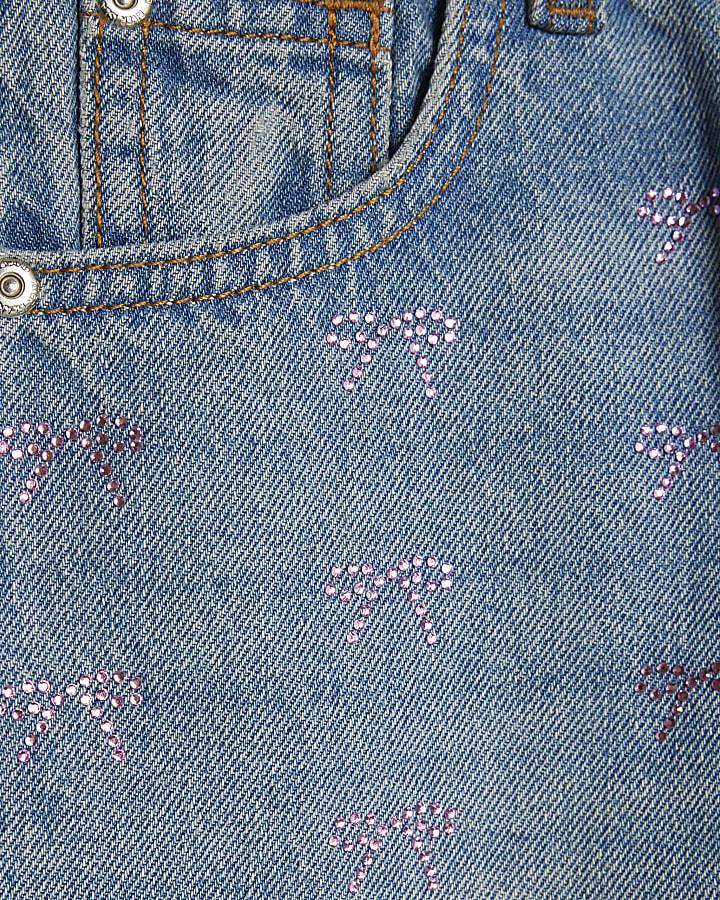 River Island Girls Blue Bow Embellished Straight Jeans