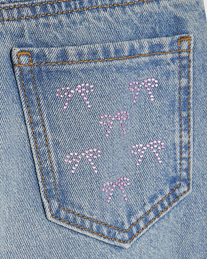 river island Girls Blue Bow Embellished Straight Jeans
