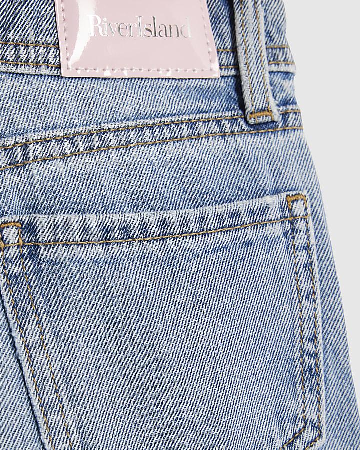 River Island Girls Blue Bow Graffiti Wide Leg Jeans