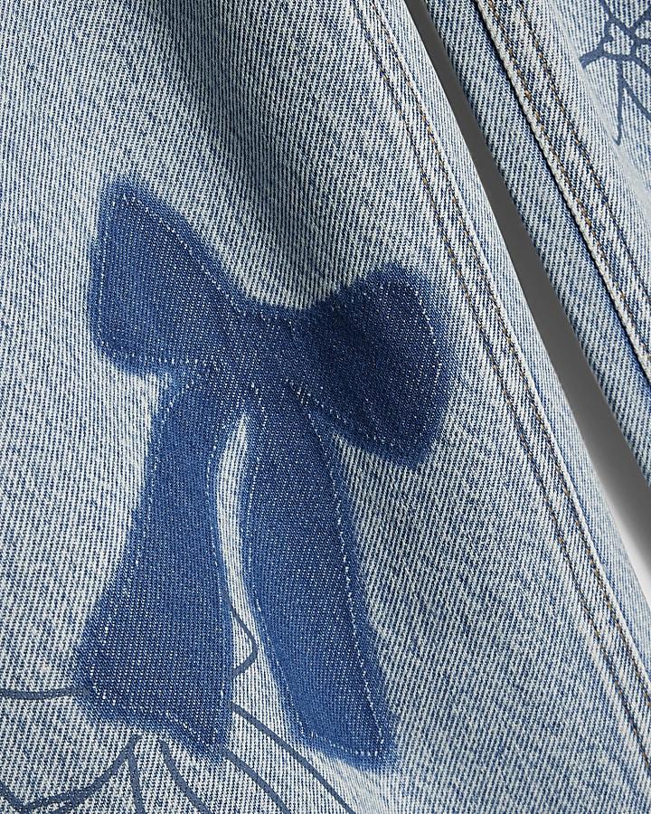 river island Girls Blue Bow Patchwork Wide Leg Jeans