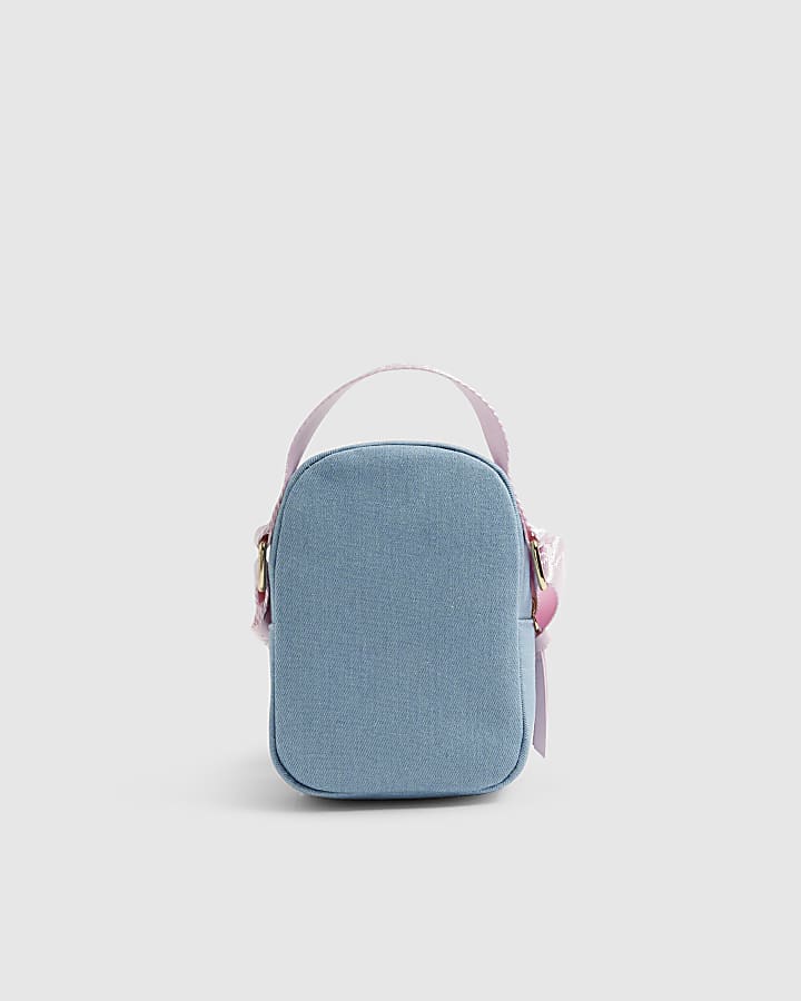 River Island Girls Blue Denim Diamante Bow Cross Body Bag