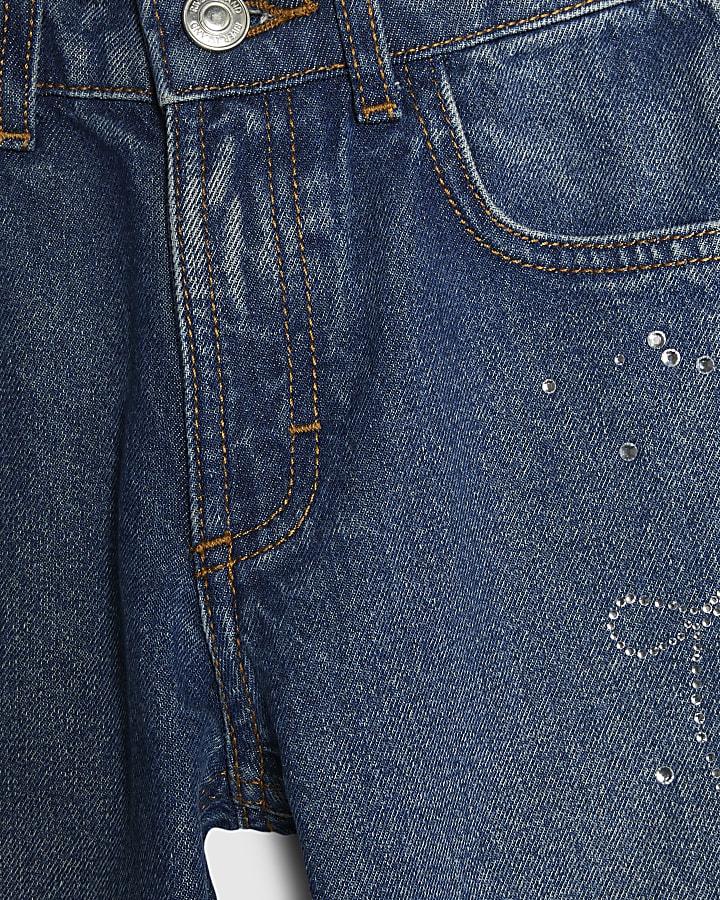 River Island Girls Blue Diamante Sided Straight Jeans