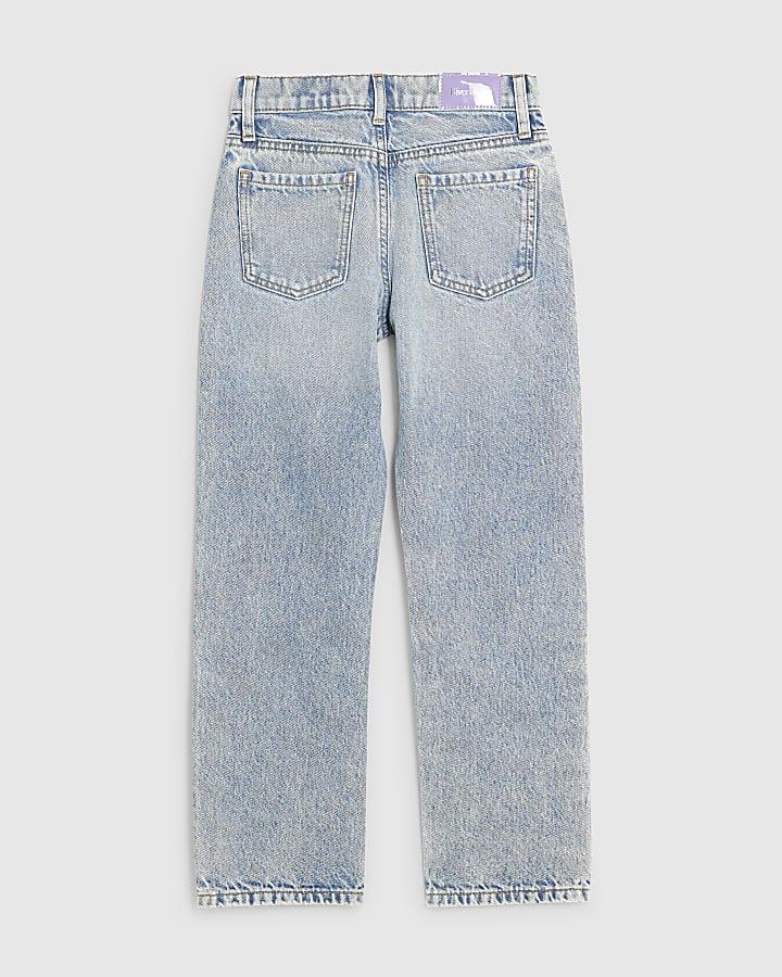 River Island Girls Blue Floral Embroidered Straight Jeans