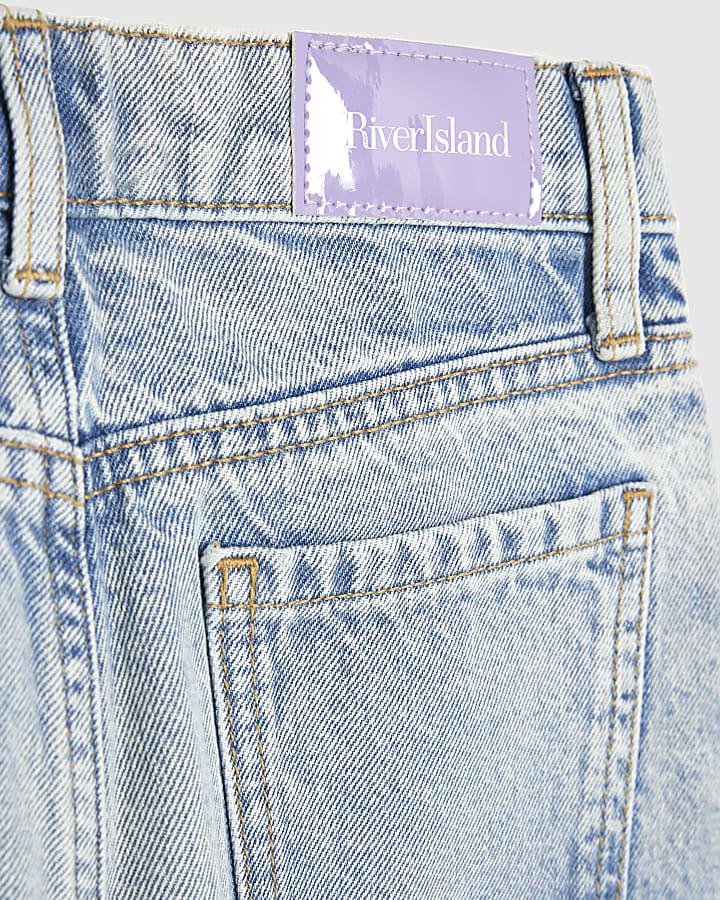 river island Girls Blue Floral Embroidered Straight Jeans