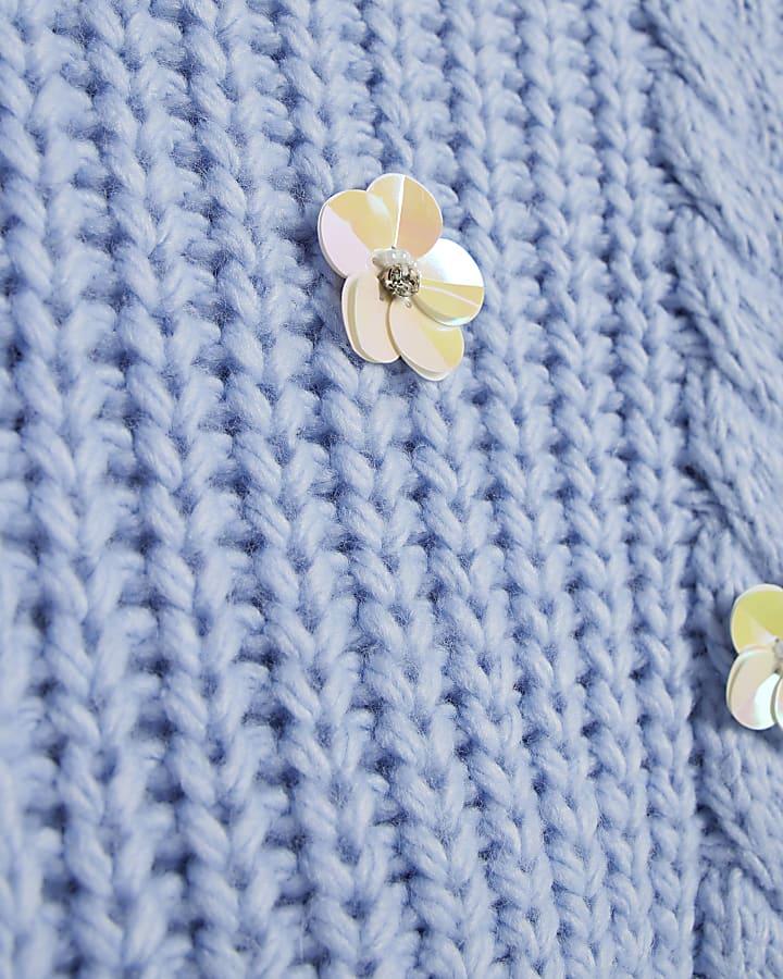 river island Girls Blue Knitted Flower Jumper With Bag
