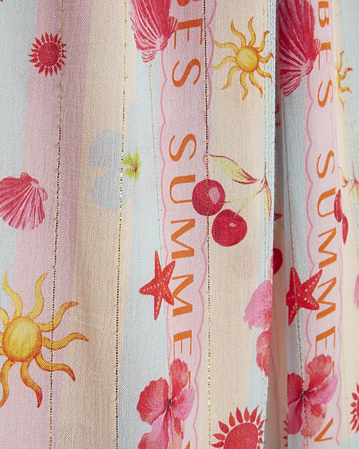 River Island Girls Blue Stripe Beach Print Trousers Set