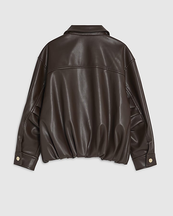 River Island Girls Brown Faux Leather Bomber Jacket