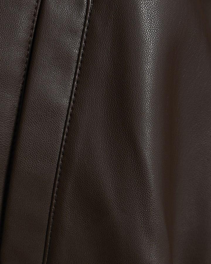 River Island Girls Brown Faux Leather Bomber Jacket
