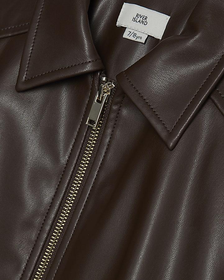 river island Girls Brown Faux Leather Bomber Jacket