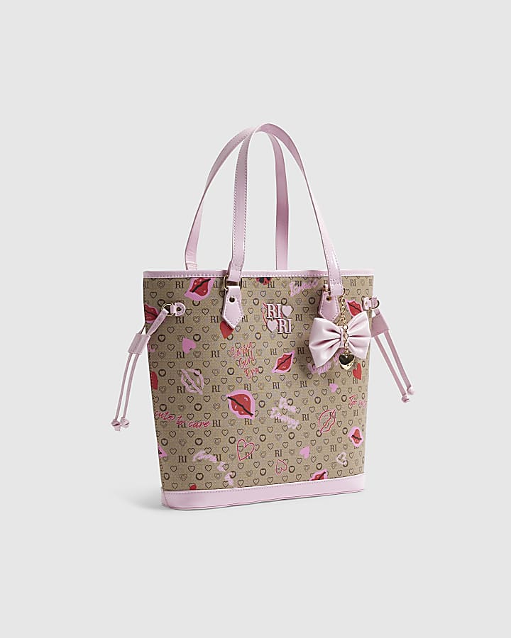 River Island Girls Brown Ladybird Monogram Shopper Bag