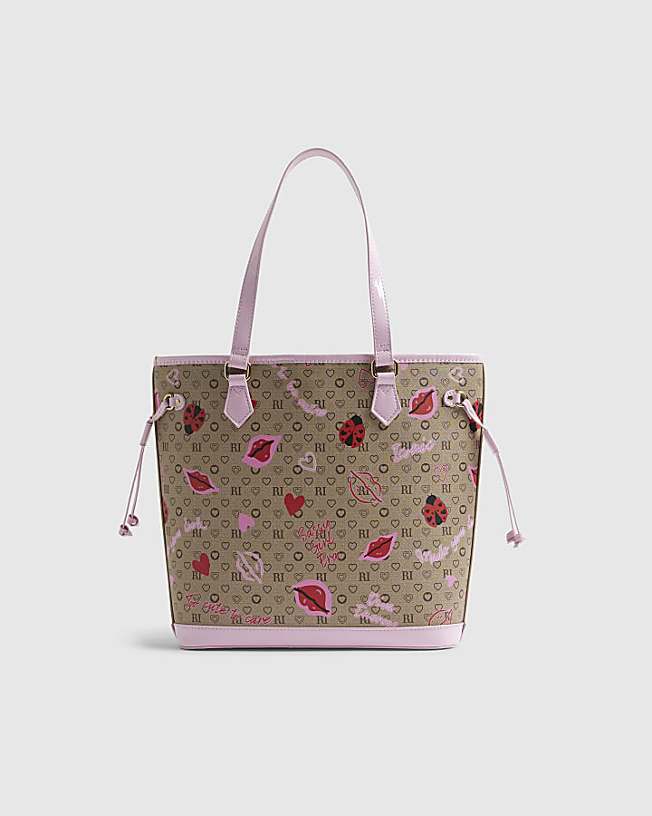 River Island Girls Brown Ladybird Monogram Shopper Bag