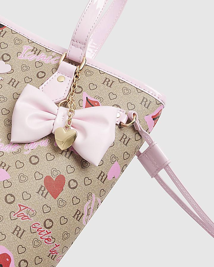 River Island Girls Brown Ladybird Monogram Shopper Bag