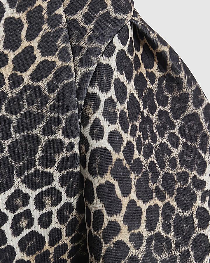 River Island Girls Brown Leopard One Shoulder Bow Dress