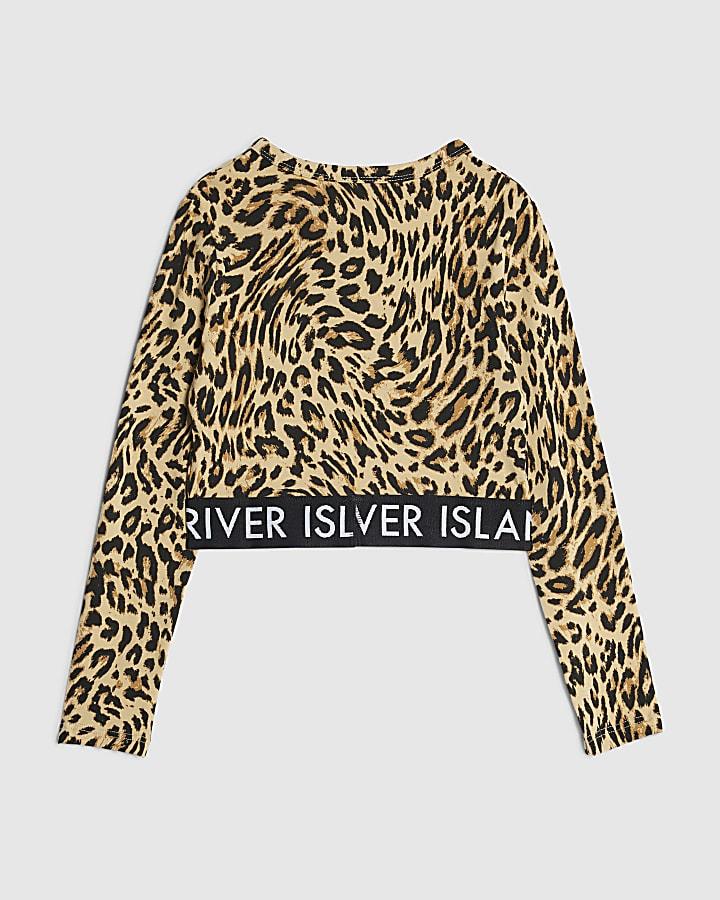 River Island Girls Brown Leopard Print Long Sleeve Top