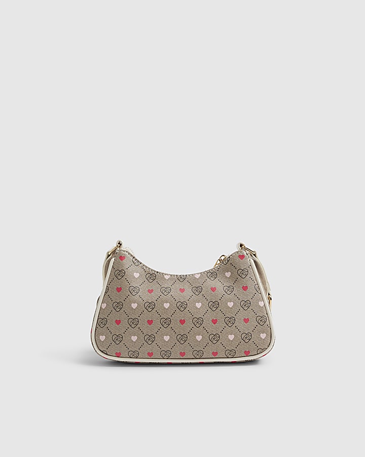 River Island Girls Brown Monogram Heart Cross Body Bag