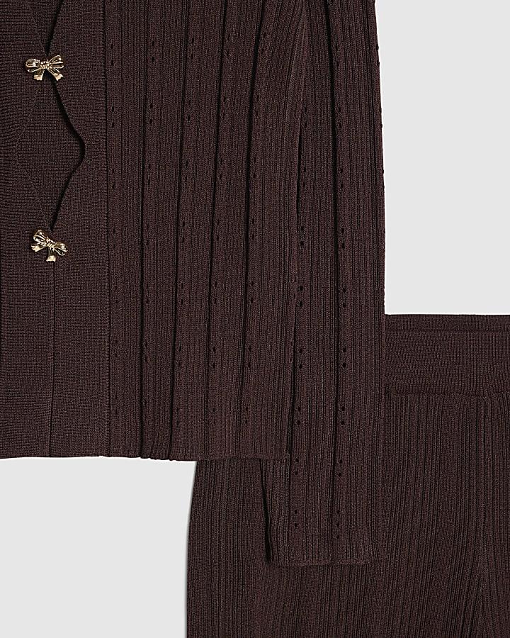 River Island Girls Brown Textured Top And Trousers Set