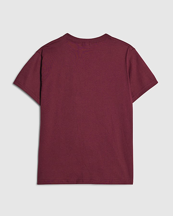 River Island Girls Burgundy Dachshund Snow Xmas T-Shirt