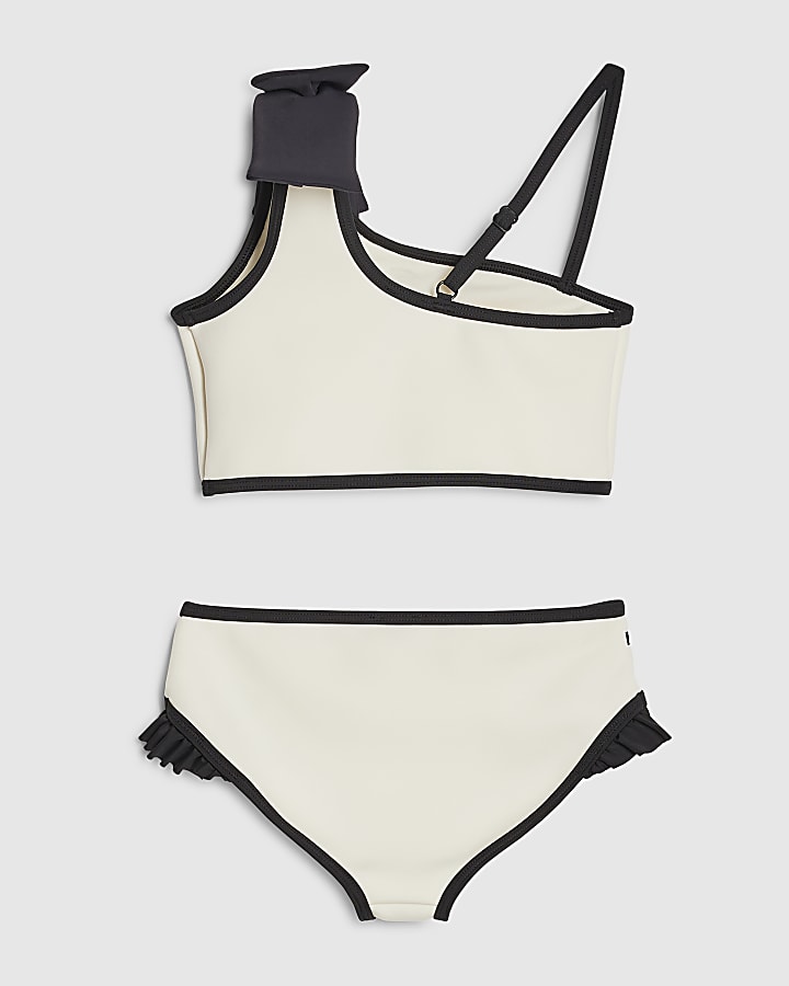 River Island Girls Cream 3D Bow Asymmetric Bikini Set