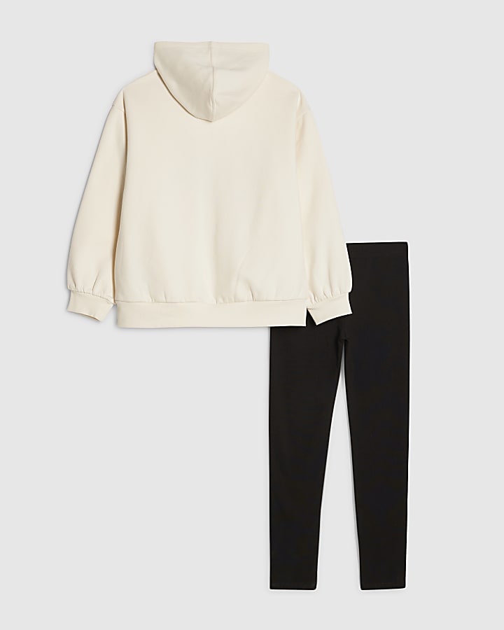 River Island Girls Cream Bow Hoodie And Leggings Set