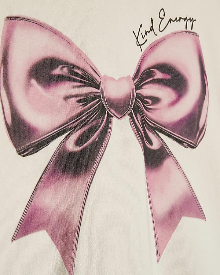 River Island Girls Cream Bow Hoodie And Leggings Set