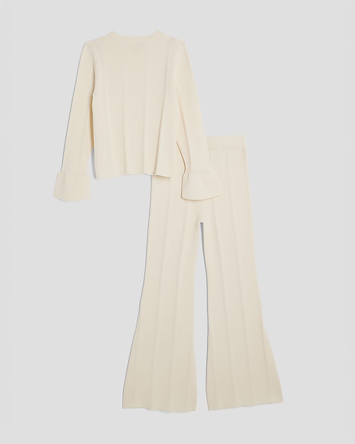 River Island Girls Cream Buttoned Long Sleeve Top Set