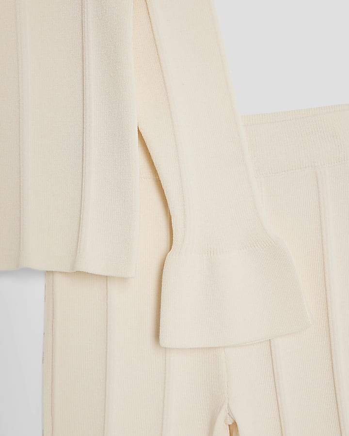 river island Girls Cream Buttoned Long Sleeve Top Set