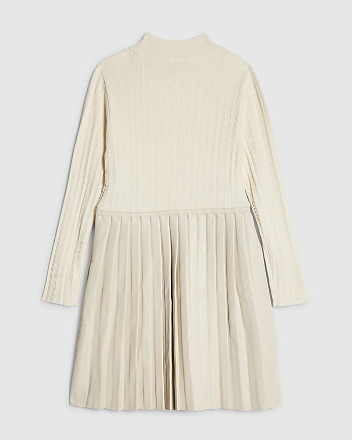 River Island Girls Cream Faux Leather Pleated Dress