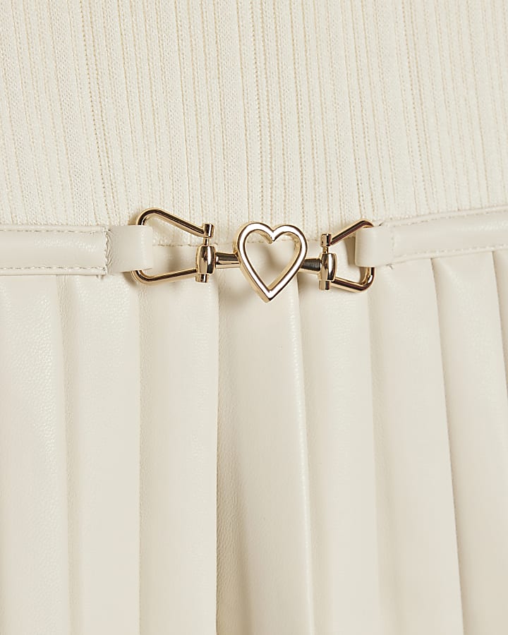 River Island Girls Cream Faux Leather Pleated Dress