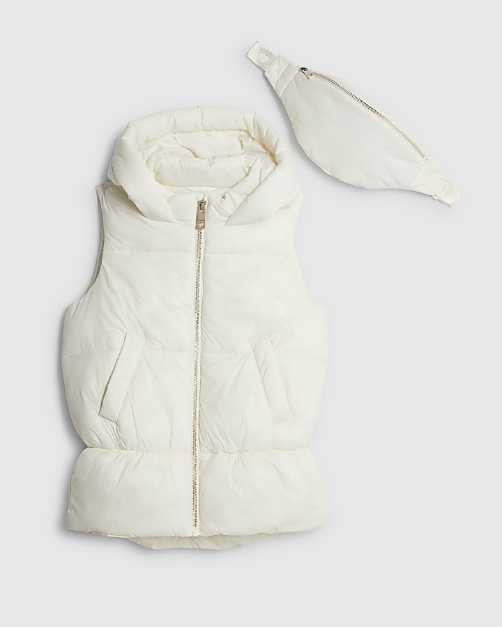 River Island Girls Cream Gillet With Crossbody Bag Set