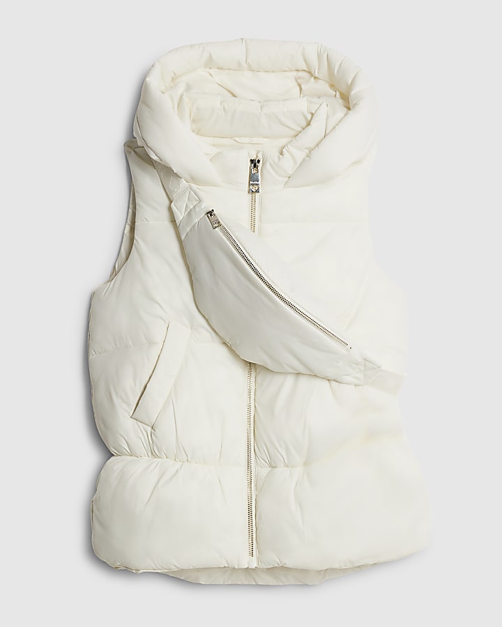 River Island Girls Cream Gillet With Crossbody Bag Set