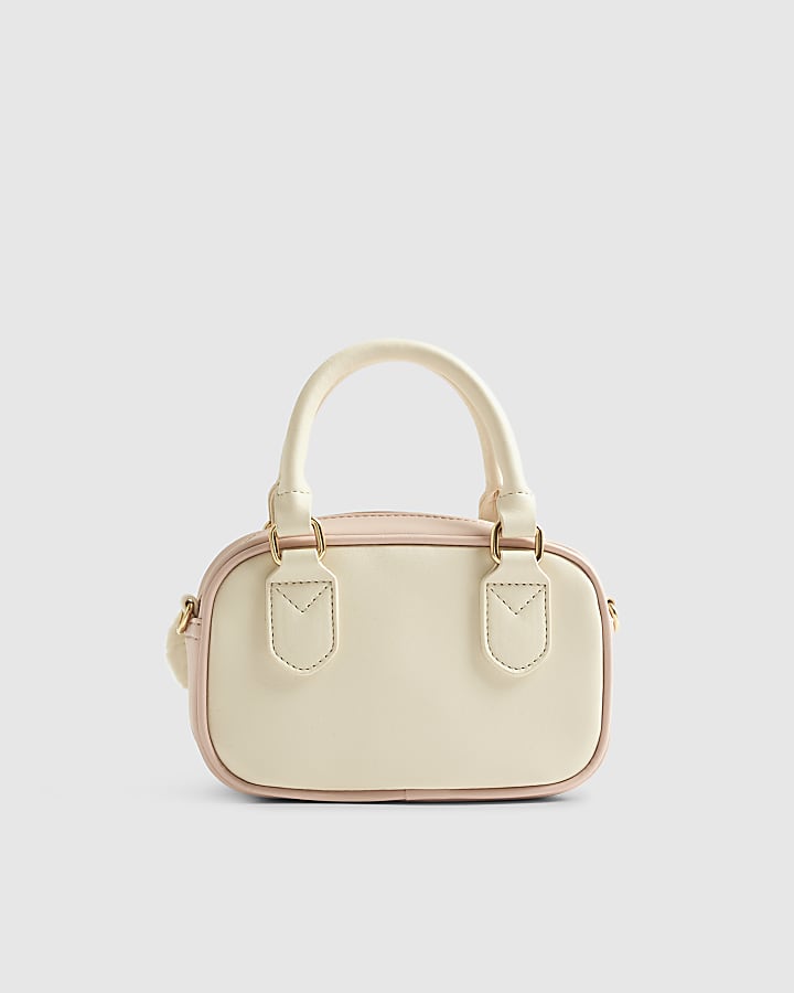 River Island Girls Cream Monogram Charm Mini Bowler Bag